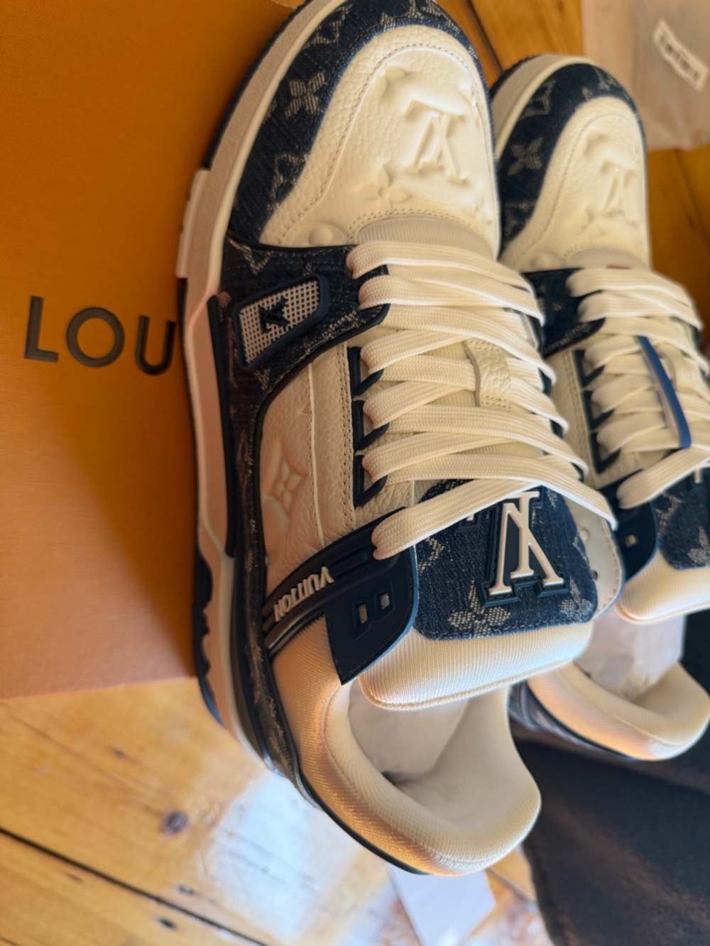 Louis Vuitton Men’s Navy Blue & White Monogram Low-Top Sneakers